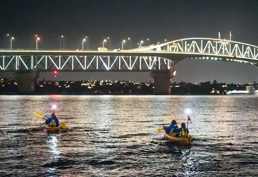 Auckland: City Lights Night Kayak Tour - Along Westhaven Marina toward the city lights